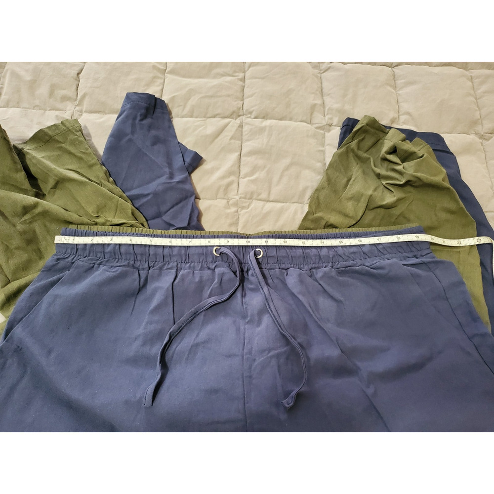 Lot 2 Womens 2XL Linen Blend Capri Pants Blue Olive Green Pull On Ankle NWOT - Picture 5 of 16